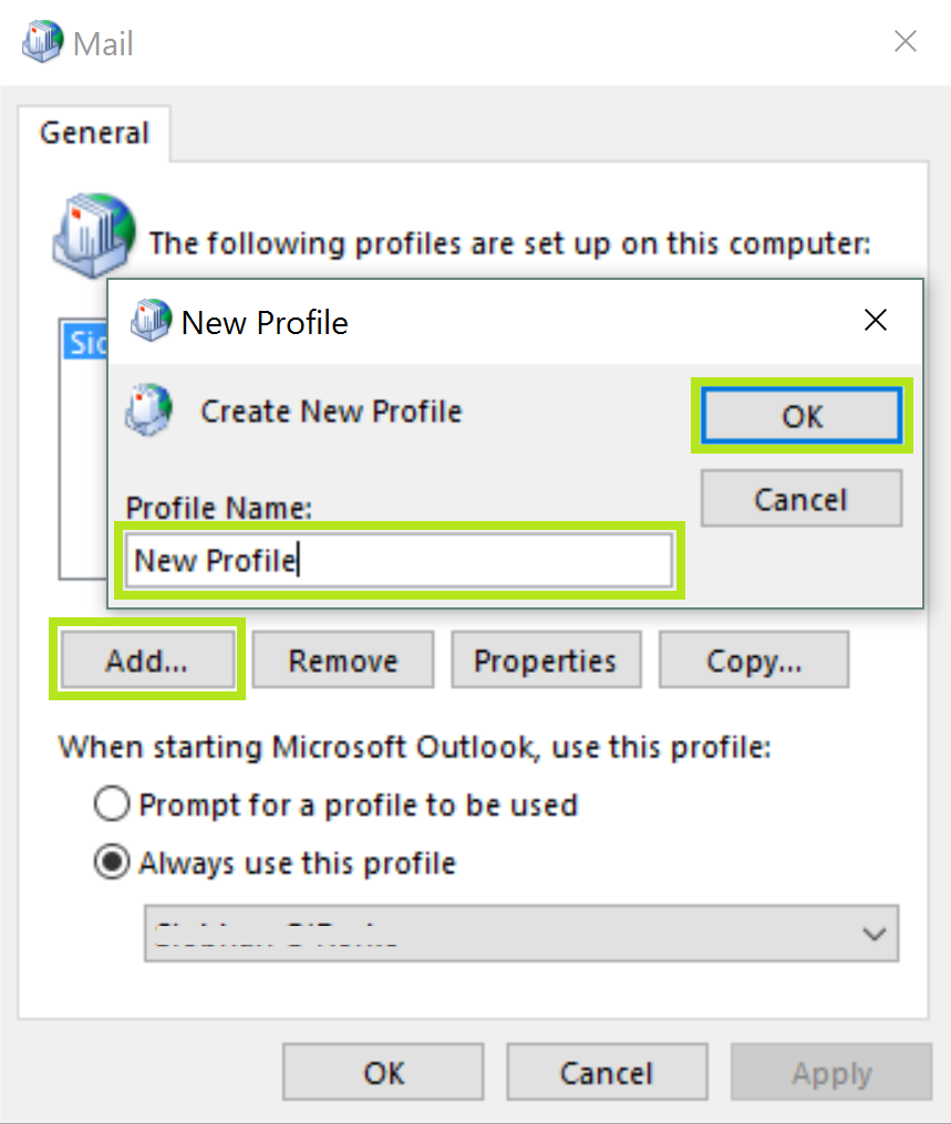 create new profile mac outlook